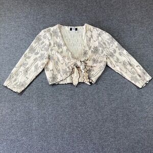 Y2K Studio 1940 Cardigan Shrug Tie Front Shirt Womens Small S‎ Ivory Lace